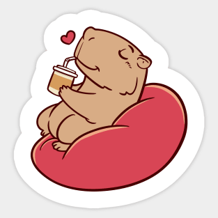 Cute capybara chilling and drinking coffee Sticker